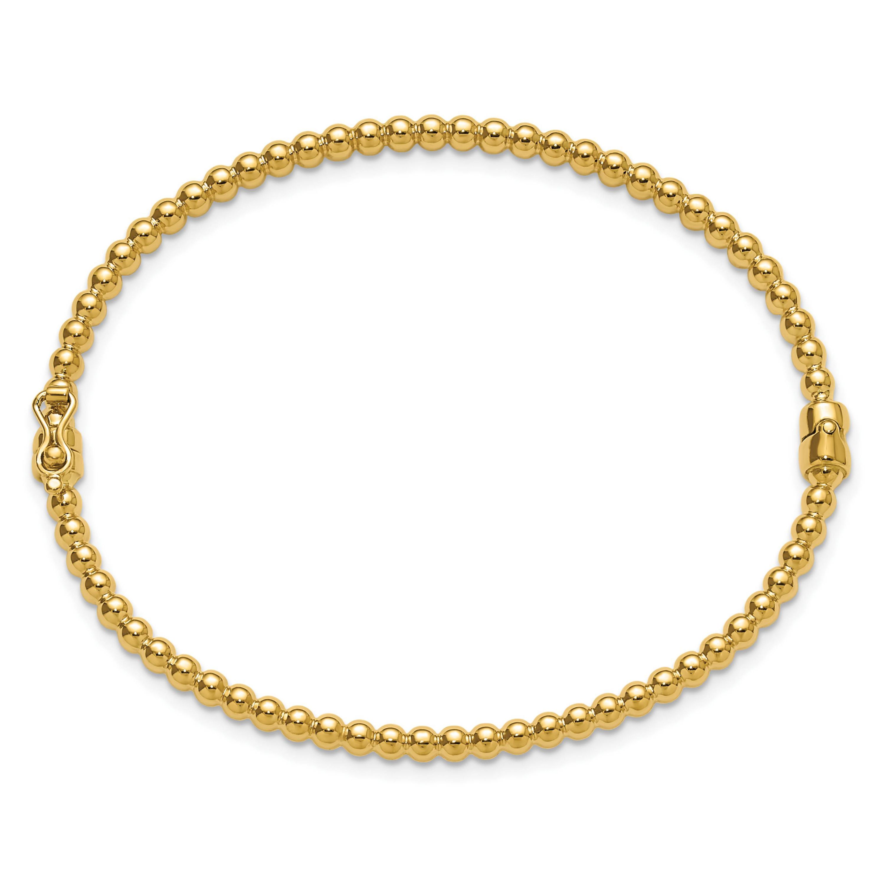 14K Yellow Gold Polished Beaded Hinged Bangle