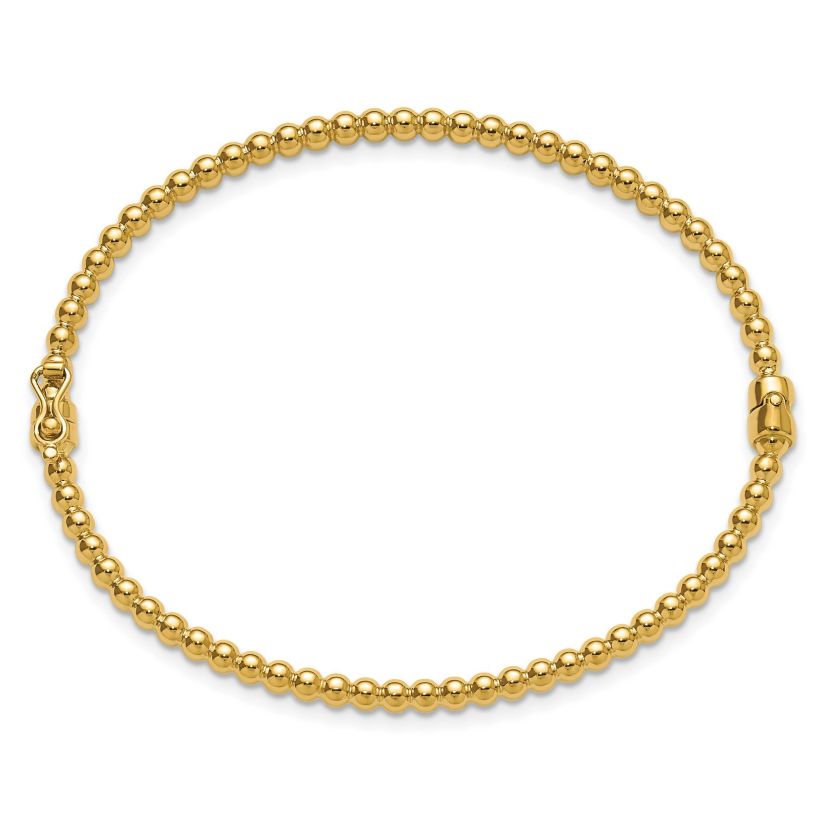 14K Yellow Gold Polished Beaded Hinged Bangle