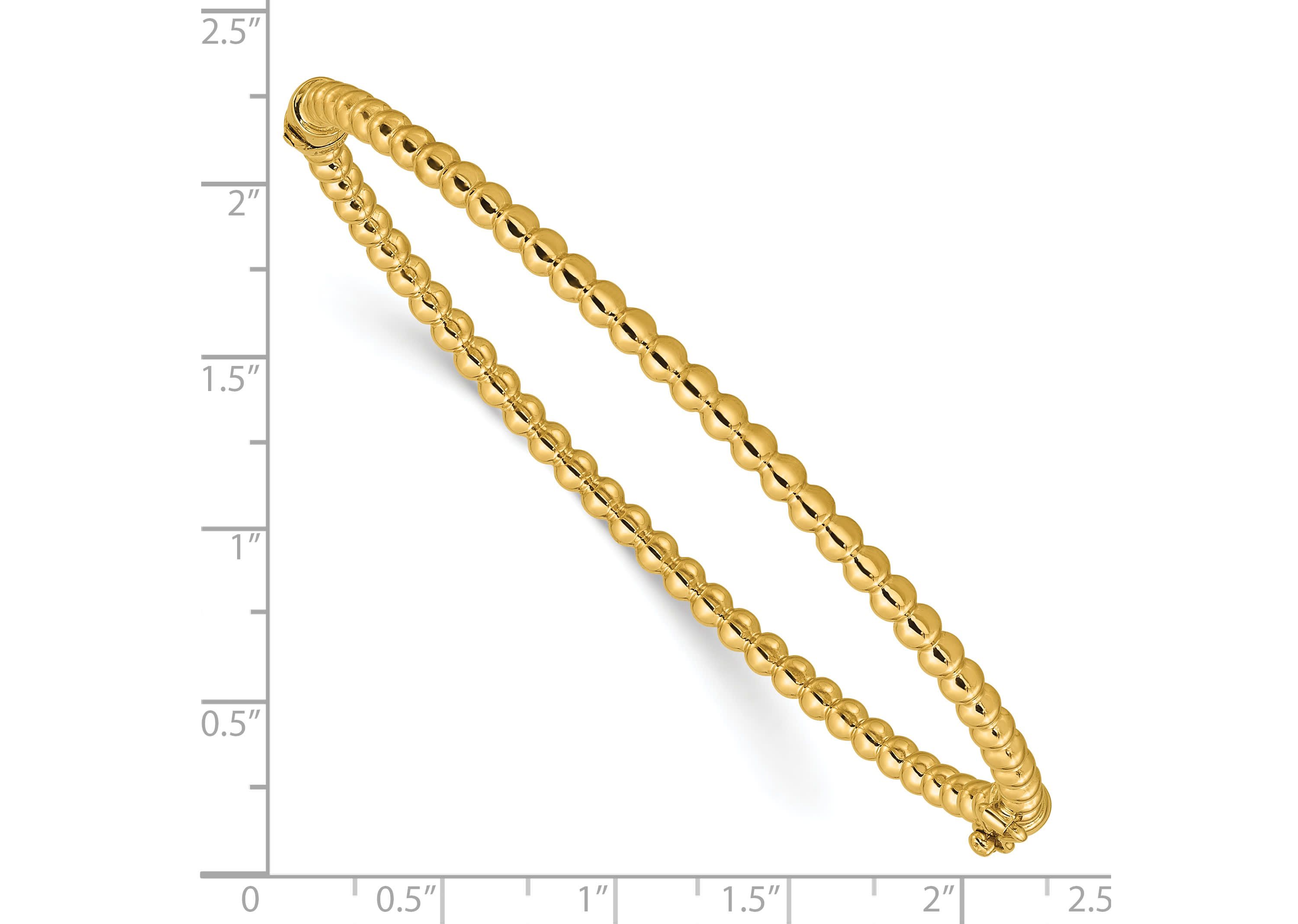 14K Yellow Gold Polished Beaded Hinged Bangle