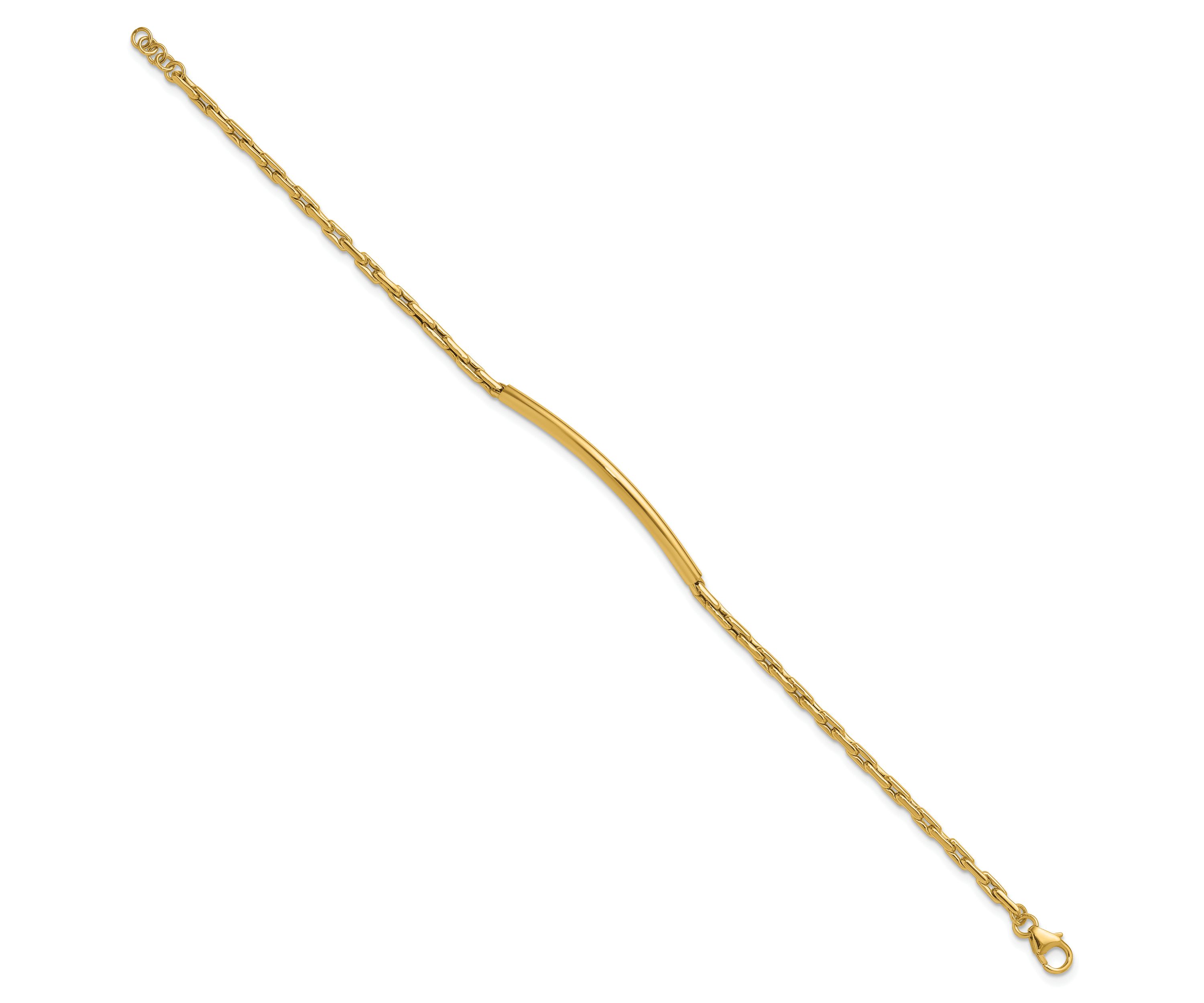 14K Yellow Gold Polished Bar Link with 0.25" Extender Bracelet