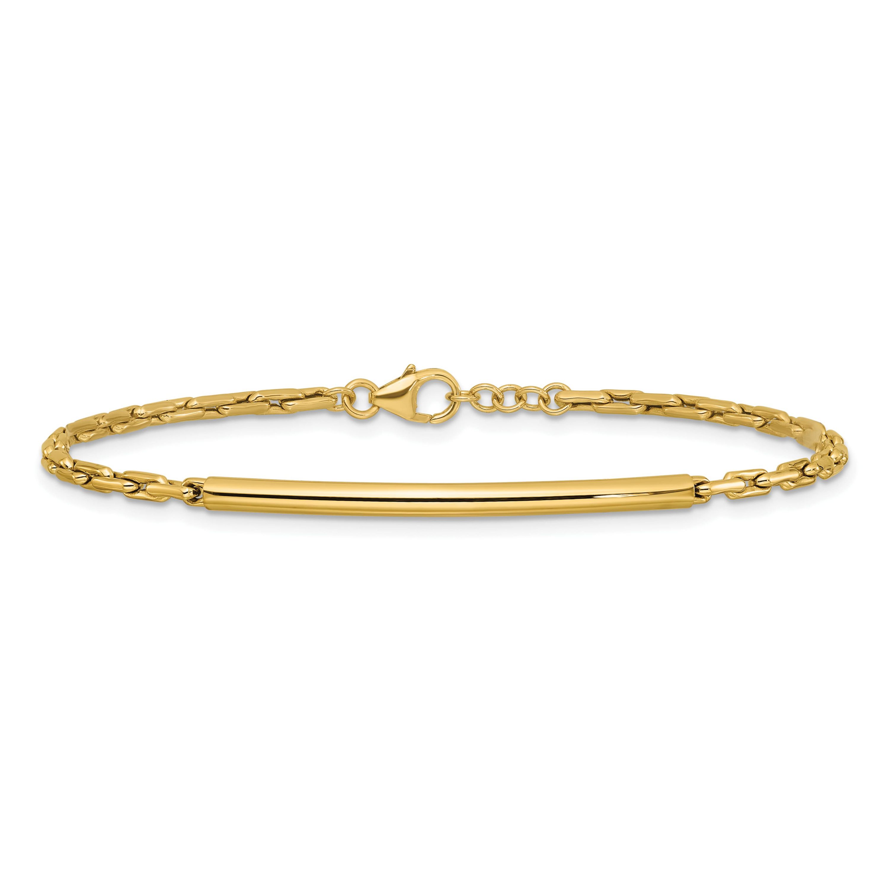 14K Yellow Gold Polished Bar Link with 0.25" Extender Bracelet