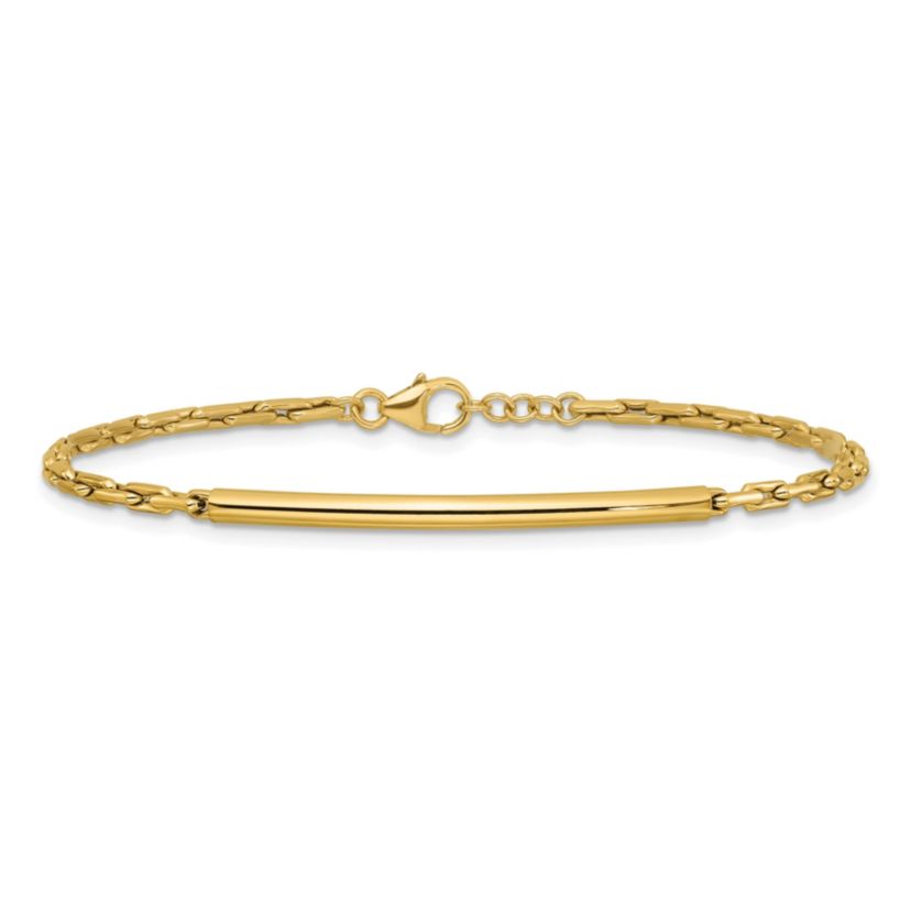 14K Yellow Gold Polished Bar Link with 0.25" Extender Bracelet