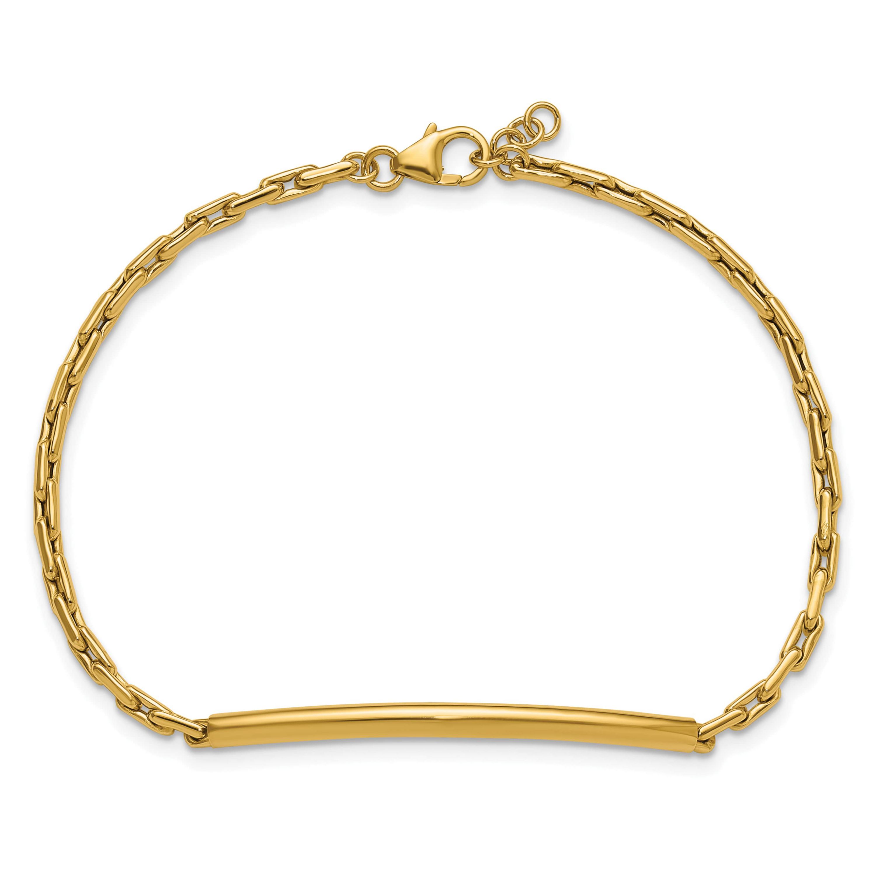 14K Yellow Gold Polished Bar Link with 0.25" Extender Bracelet
