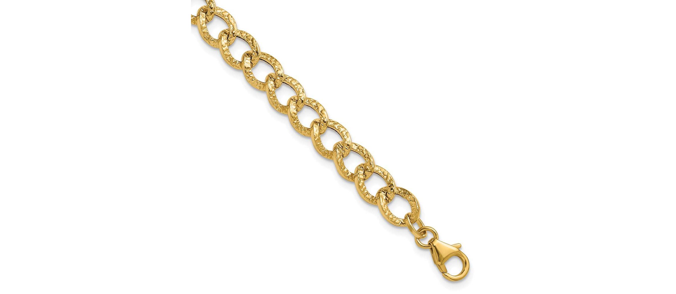 14K Yellow Gold Polished and Textured Fancy Link Bracelet