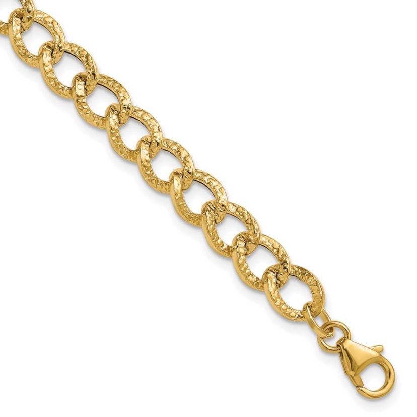 14K Yellow Gold Polished and Textured Fancy Link Bracelet