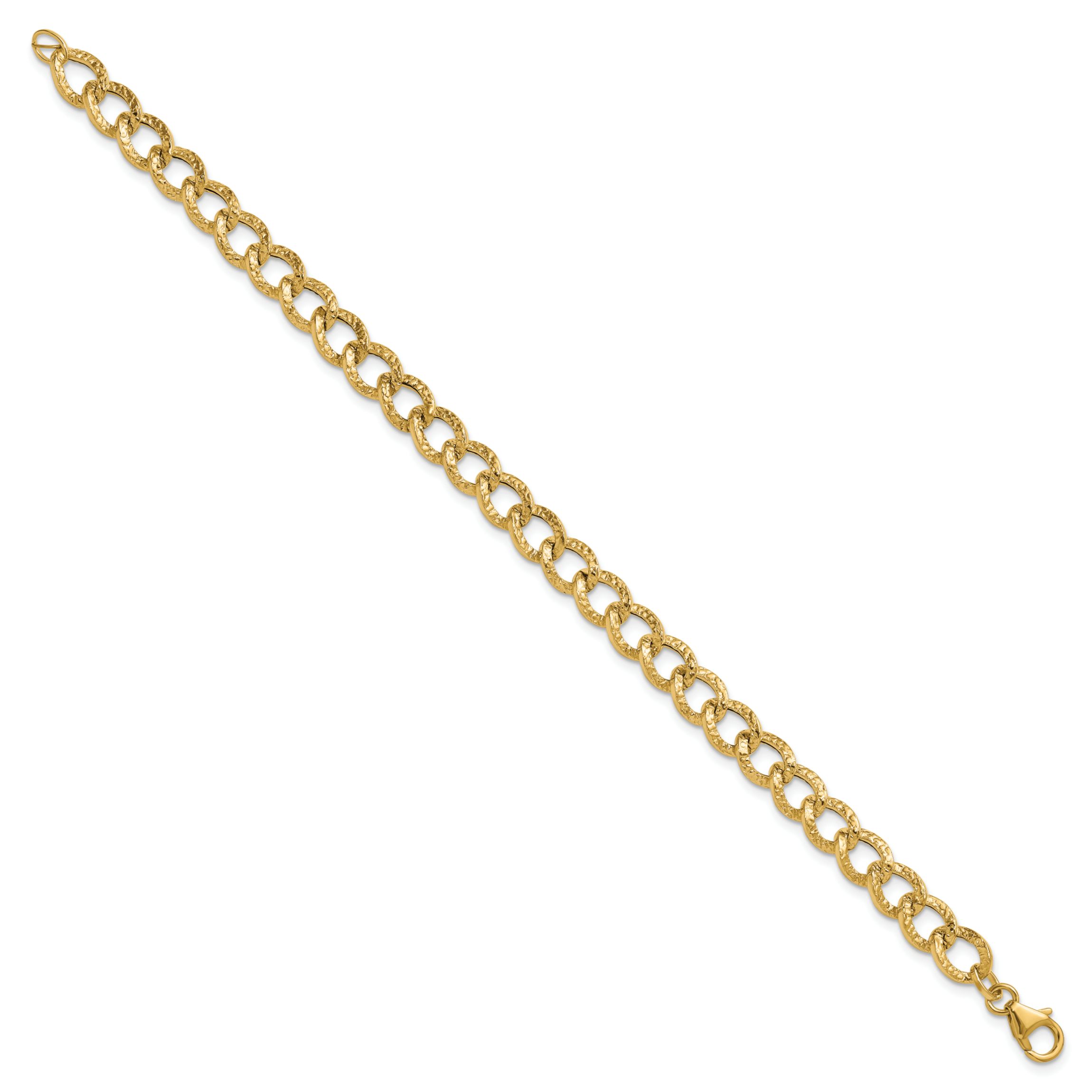 14K Yellow Gold Polished and Textured Fancy Link Bracelet