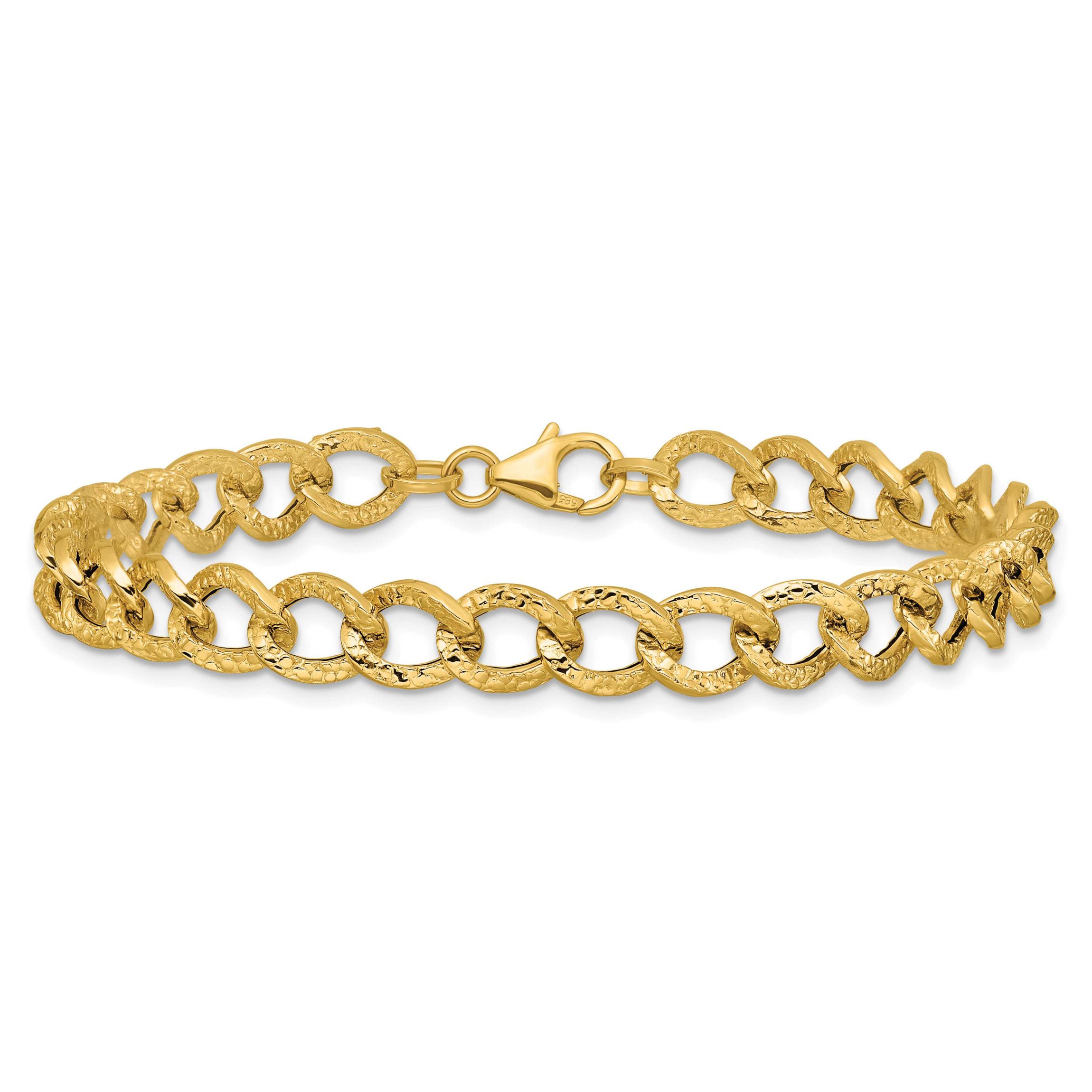 14K Yellow Gold Polished and Textured Fancy Link Bracelet