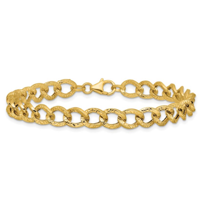 14K Yellow Gold Polished and Textured Fancy Link Bracelet