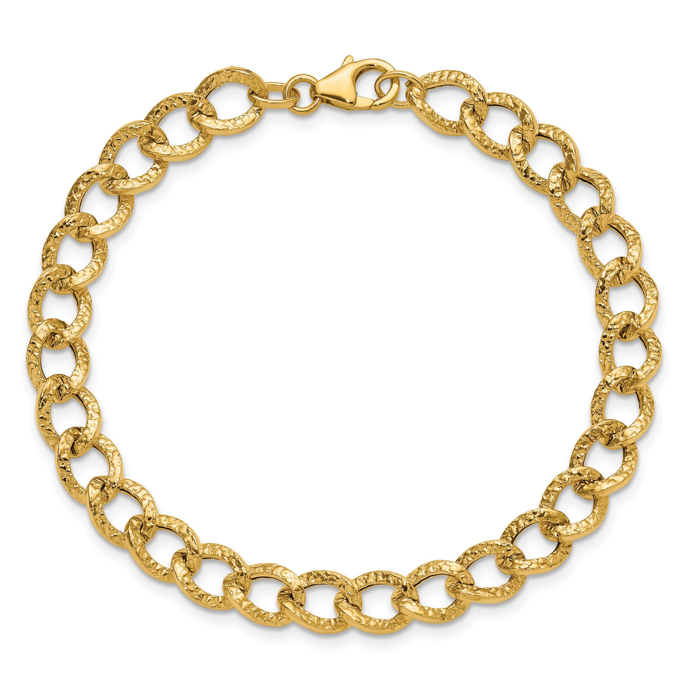 14K Yellow Gold Polished and Textured Fancy Link Bracelet