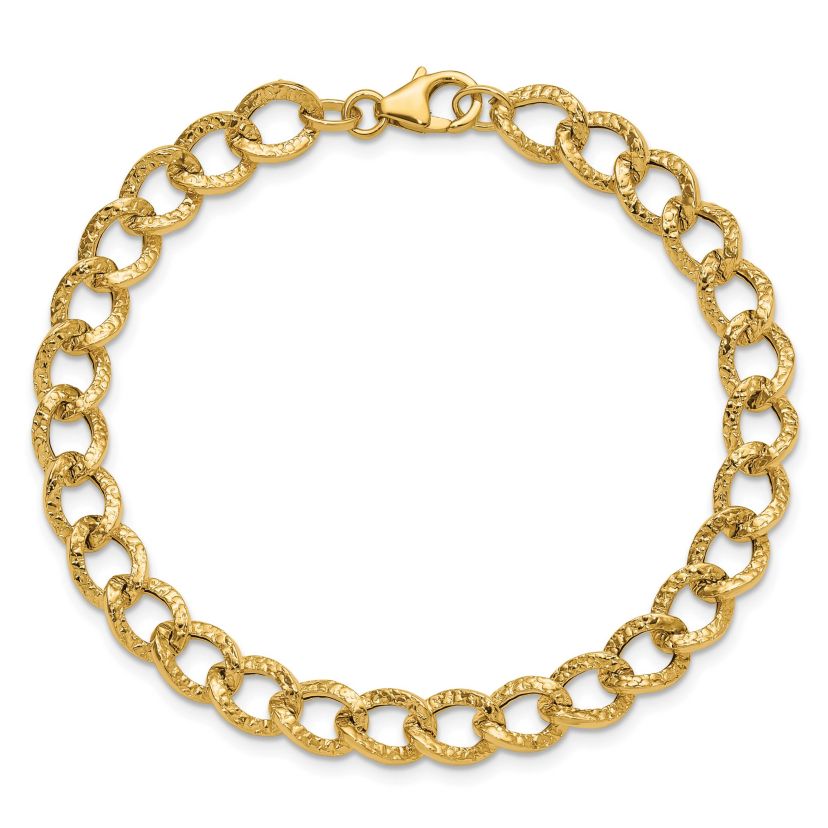 14K Yellow Gold Polished and Textured Fancy Link Bracelet
