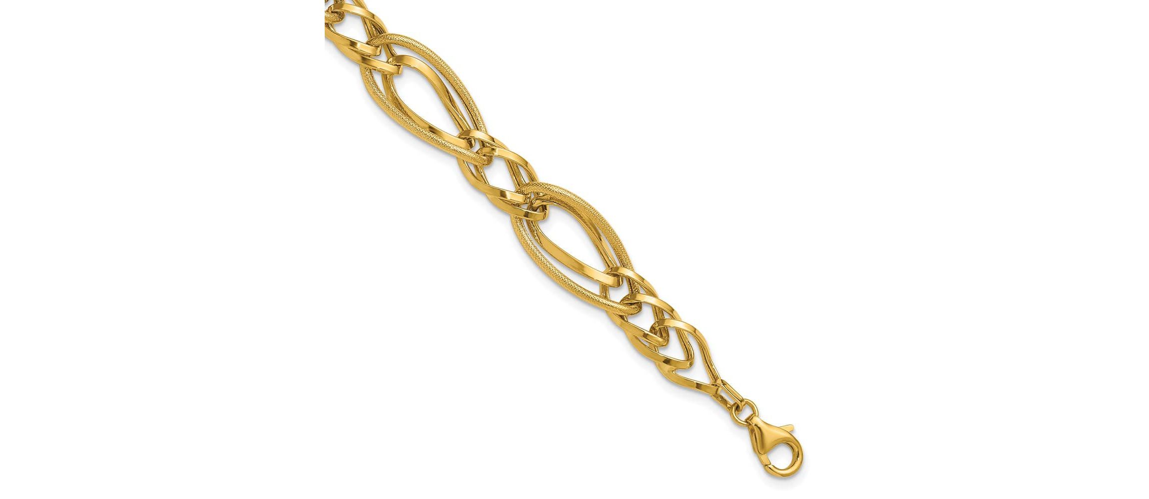 14K Yellow Gold Polished and Textured Fancy Link Bracelet