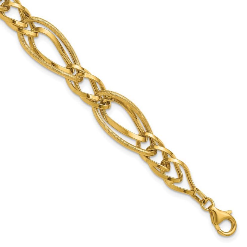 14K Yellow Gold Polished and Textured Fancy Link Bracelet