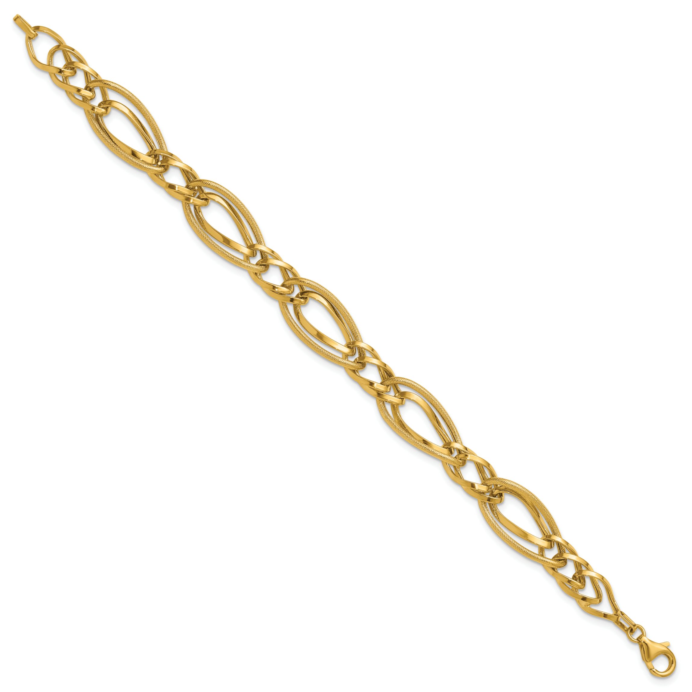 14K Yellow Gold Polished and Textured Fancy Link Bracelet