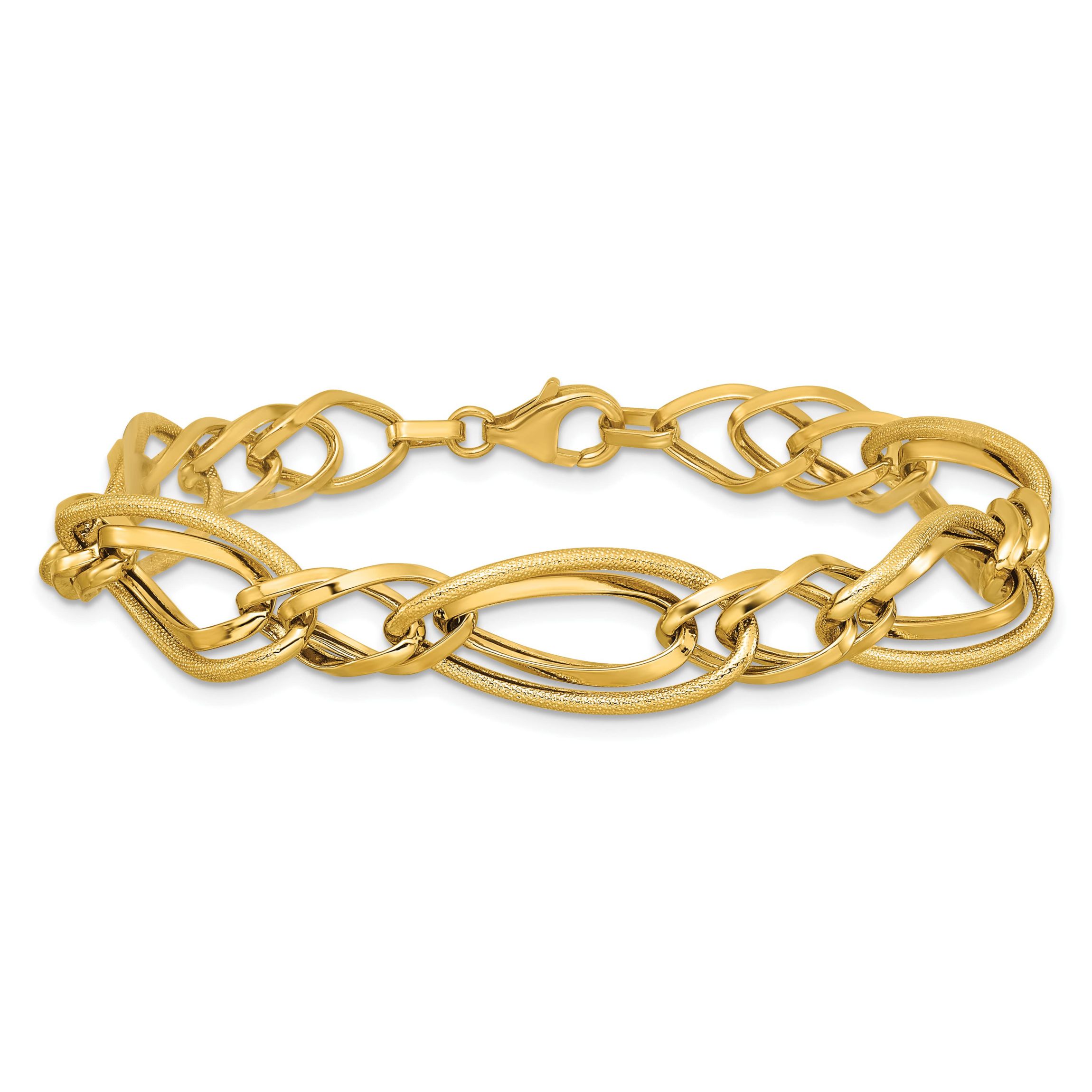 14K Yellow Gold Polished and Textured Fancy Link Bracelet