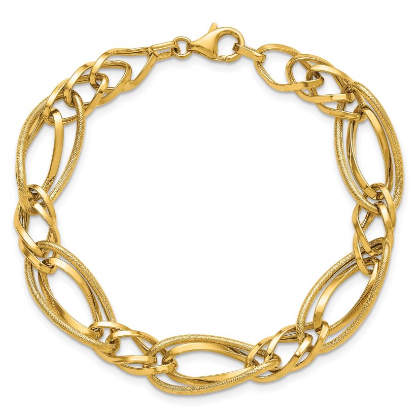 14K Yellow Gold Polished and Textured Fancy Link Bracelet