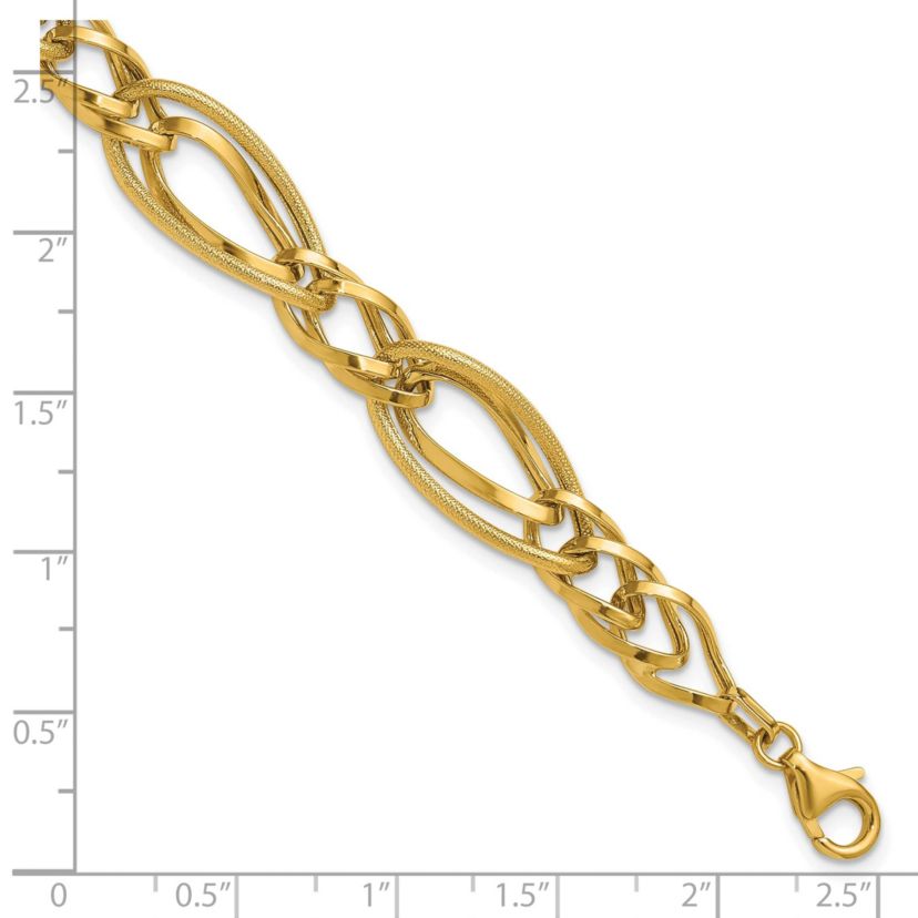 14K Yellow Gold Polished and Textured Fancy Link Bracelet