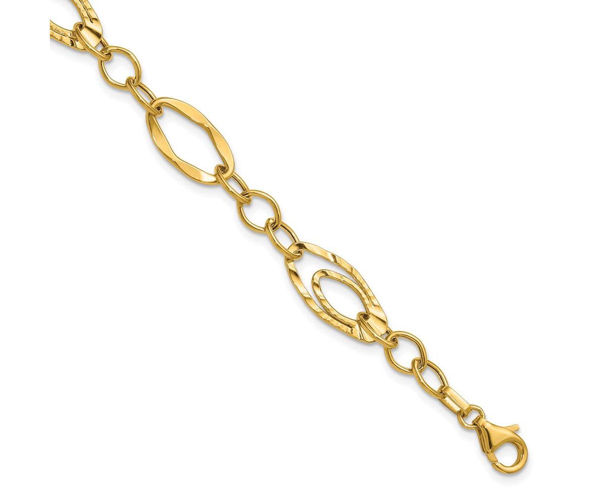14K Yellow Gold Polished and Wavy Textured Fancy Link Bracelet