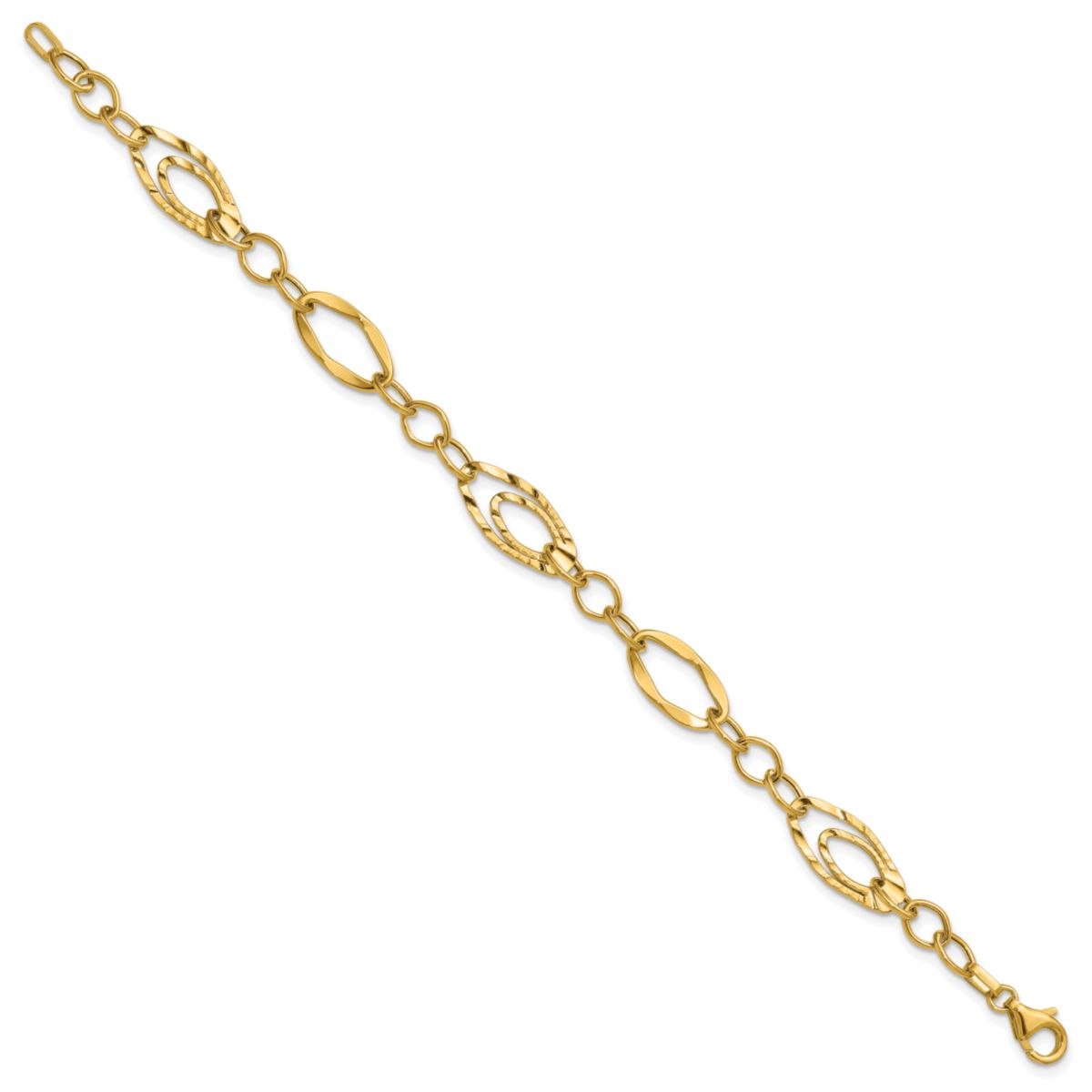 14K Yellow Gold Polished and Wavy Textured Fancy Link Bracelet