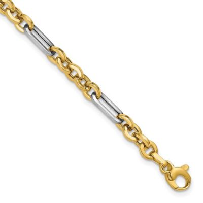 Belk & Co 14K Yellow Gold with White Rhodium Polished Cable and Paperclip Link Bracelet