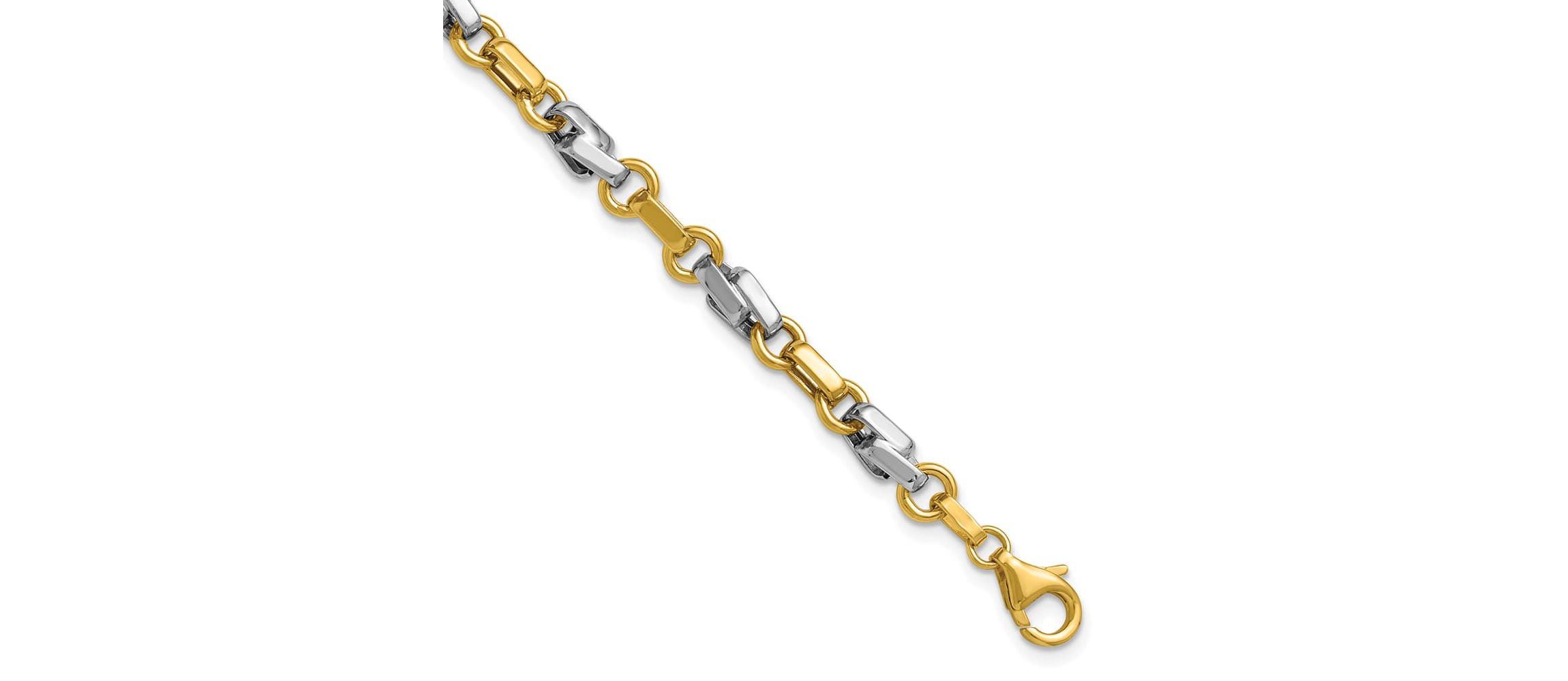 14K Yellow Gold with White Rhodium Polished Fancy Link Bracelet