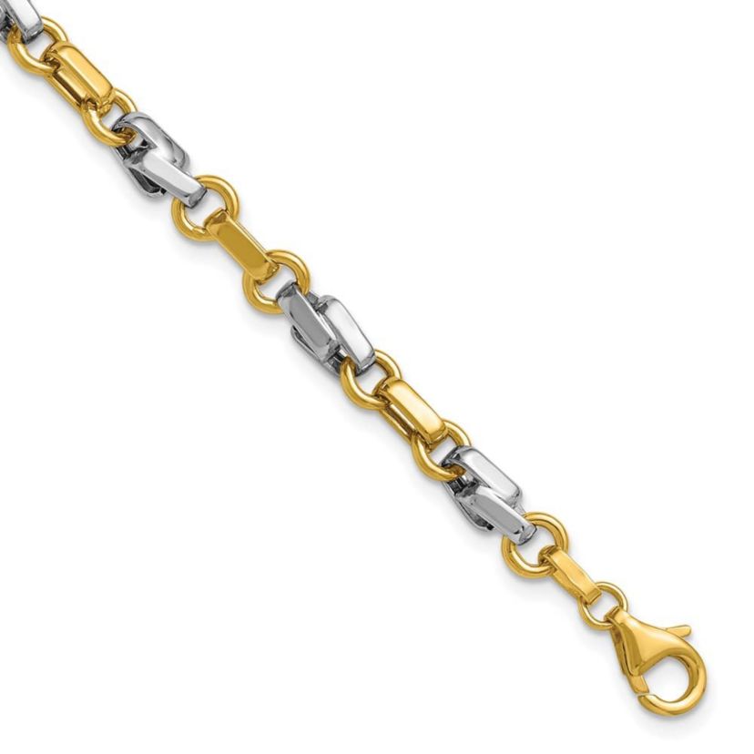 14K Yellow Gold with White Rhodium Polished Fancy Link Bracelet