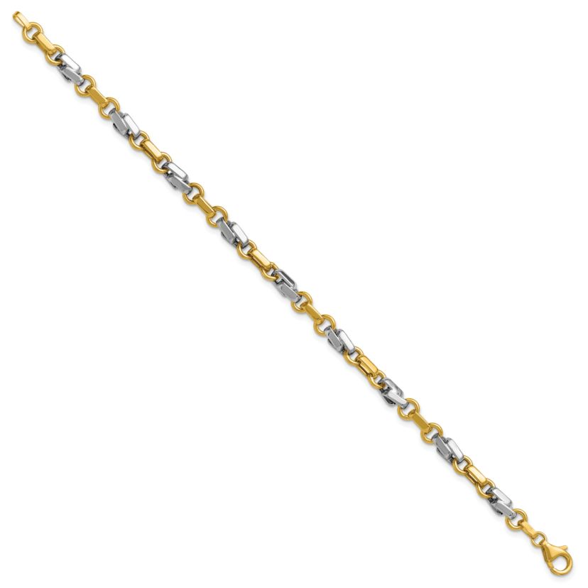 14K Yellow Gold with White Rhodium Polished Fancy Link Bracelet