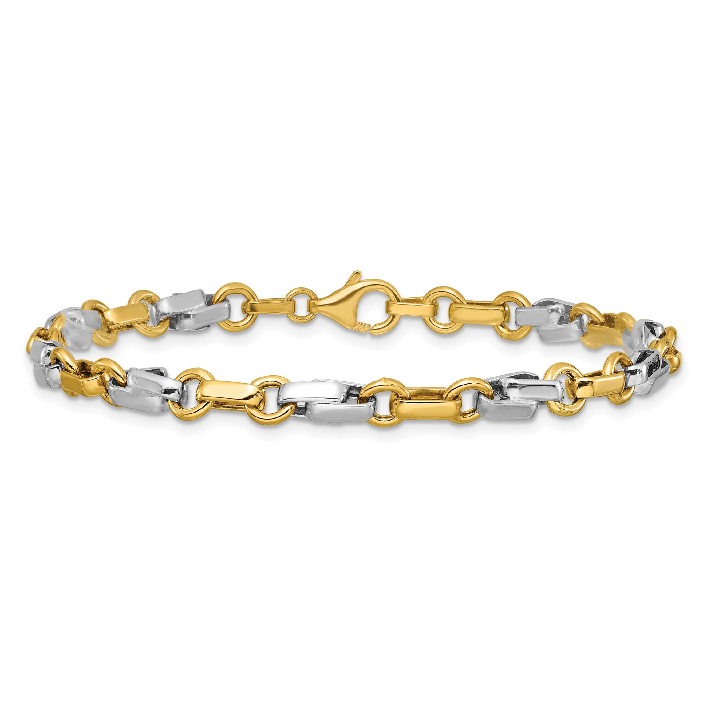 14K Yellow Gold with White Rhodium Polished Fancy Link Bracelet