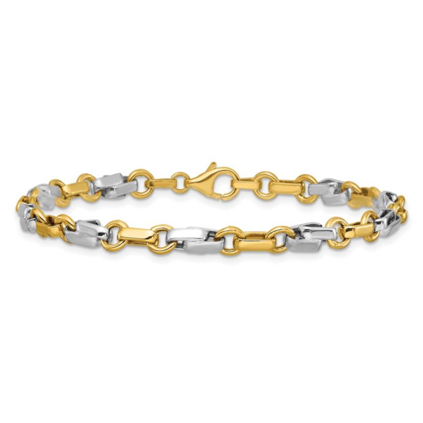 14K Yellow Gold with White Rhodium Polished Fancy Link Bracelet