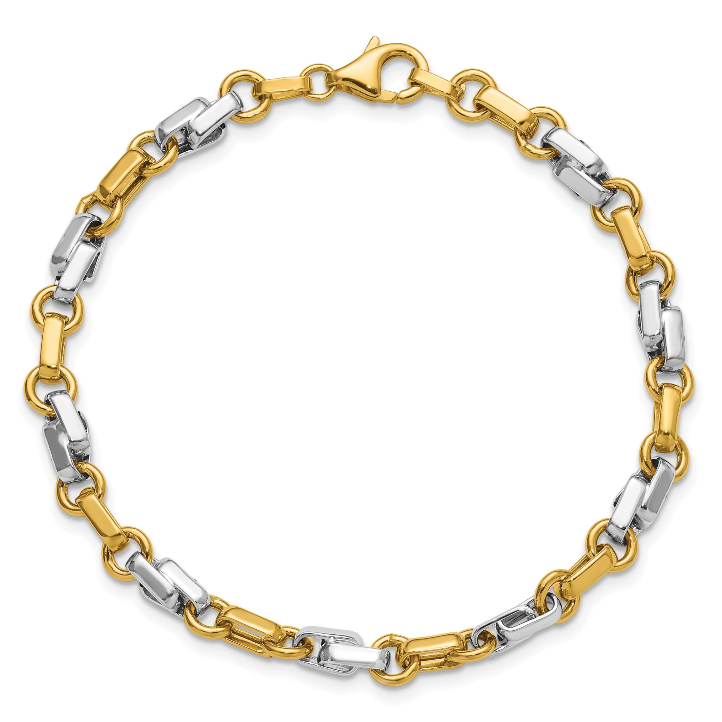 14K Yellow Gold with White Rhodium Polished Fancy Link Bracelet