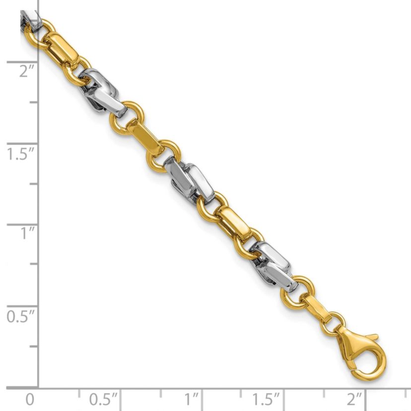 14K Yellow Gold with White Rhodium Polished Fancy Link Bracelet
