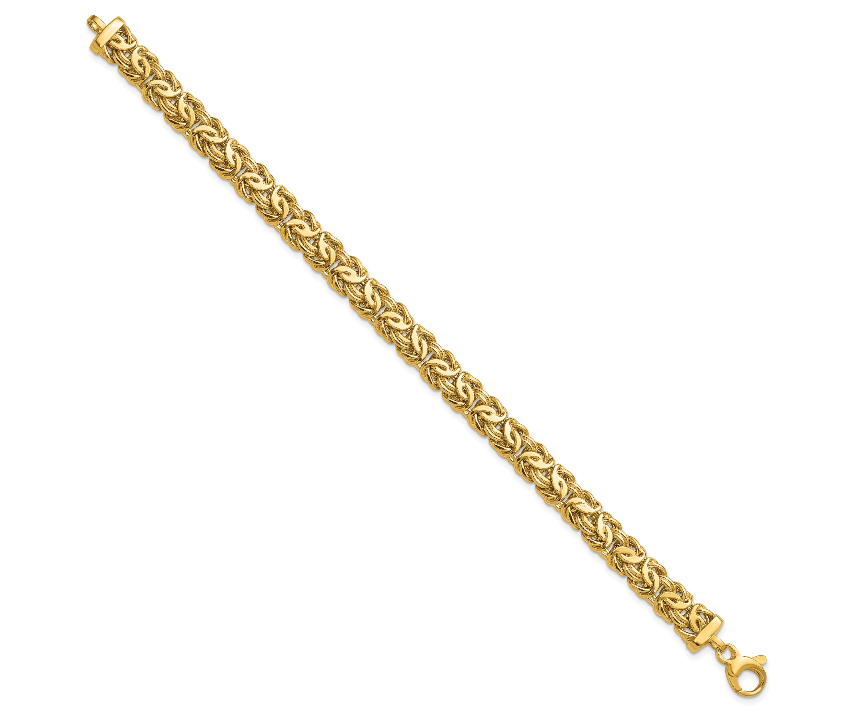 14K Yellow Gold Polished 8mm Byzantine Link Bracelet