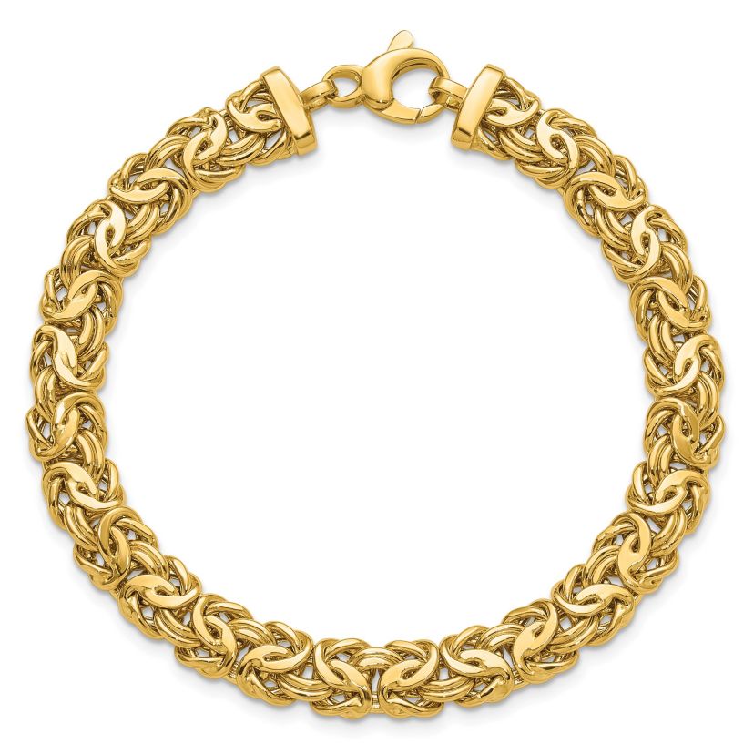 14K Yellow Gold Polished 8mm Byzantine Link Bracelet