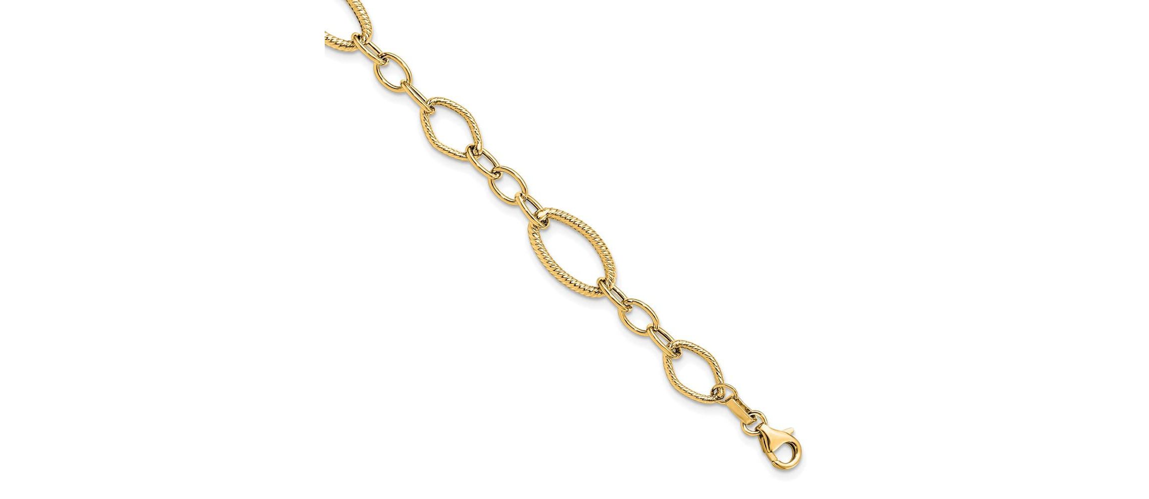 14K Yellow Gold Polished and Textured Link Bracelet