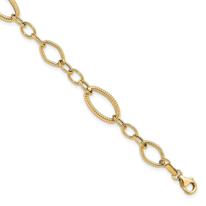 14K Yellow Gold Polished and Textured Link Bracelet