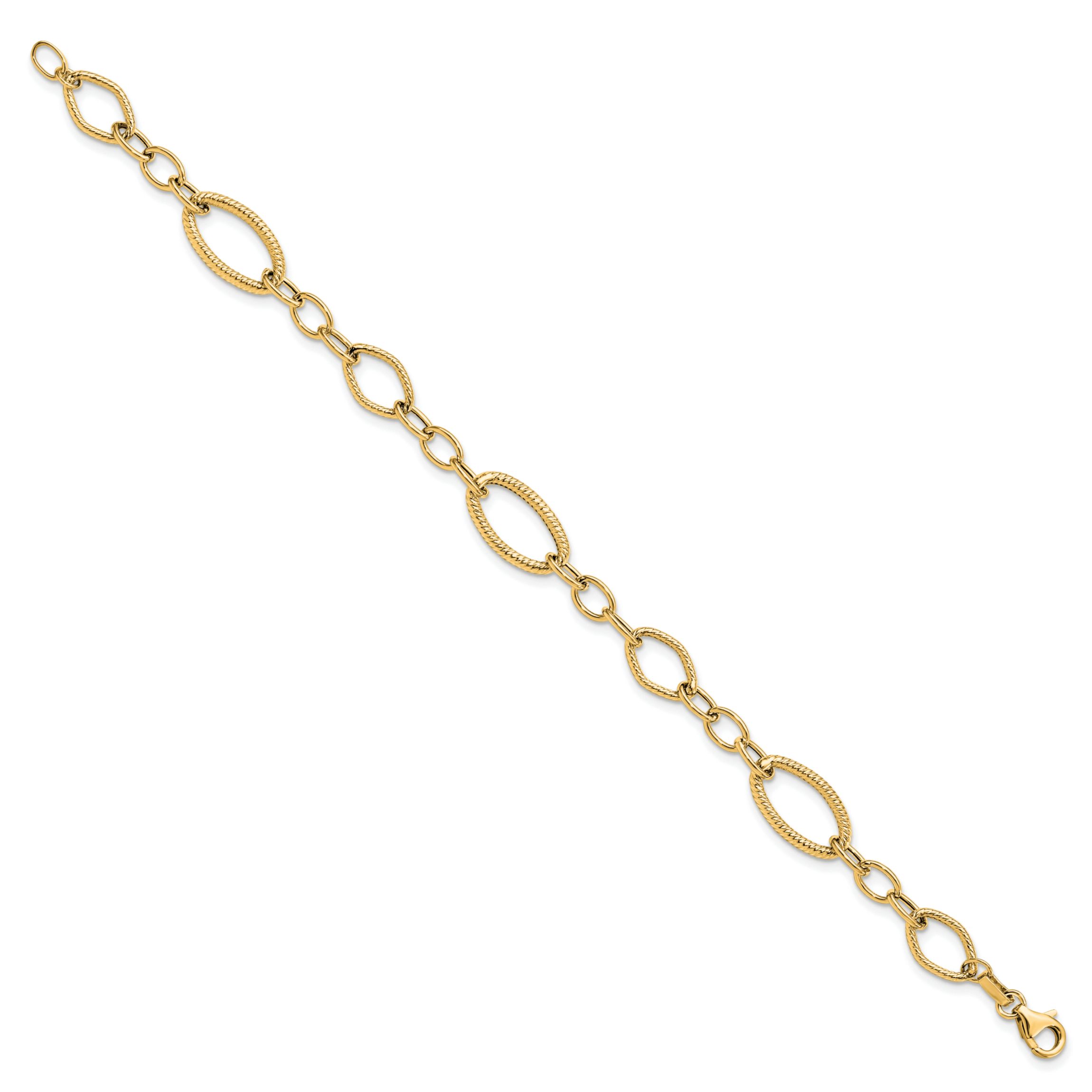 14K Yellow Gold Polished and Textured Link Bracelet