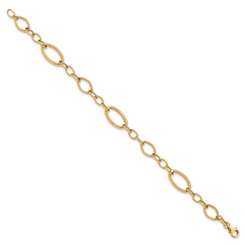 14K Yellow Gold Polished and Textured Link Bracelet