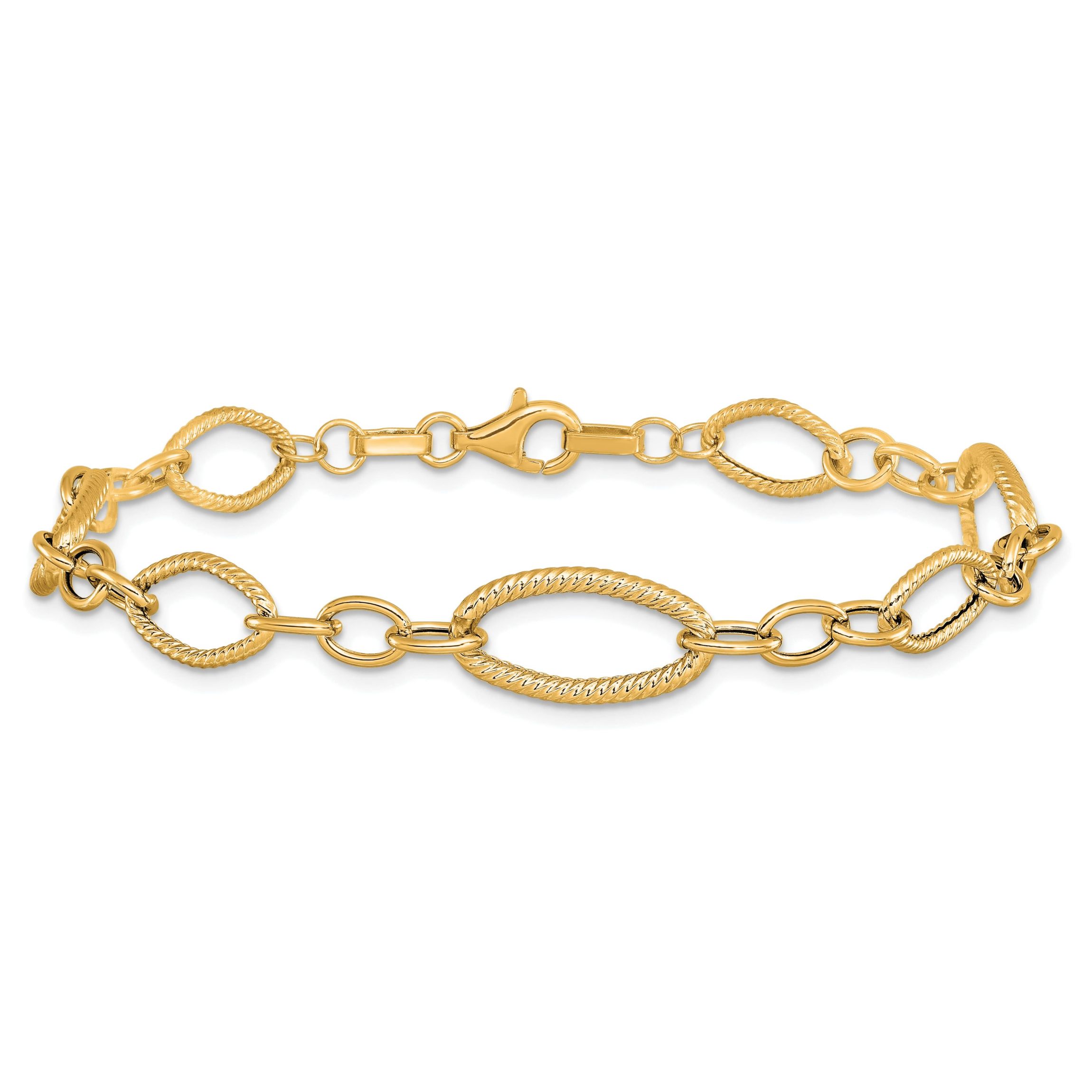 14K Yellow Gold Polished and Textured Link Bracelet