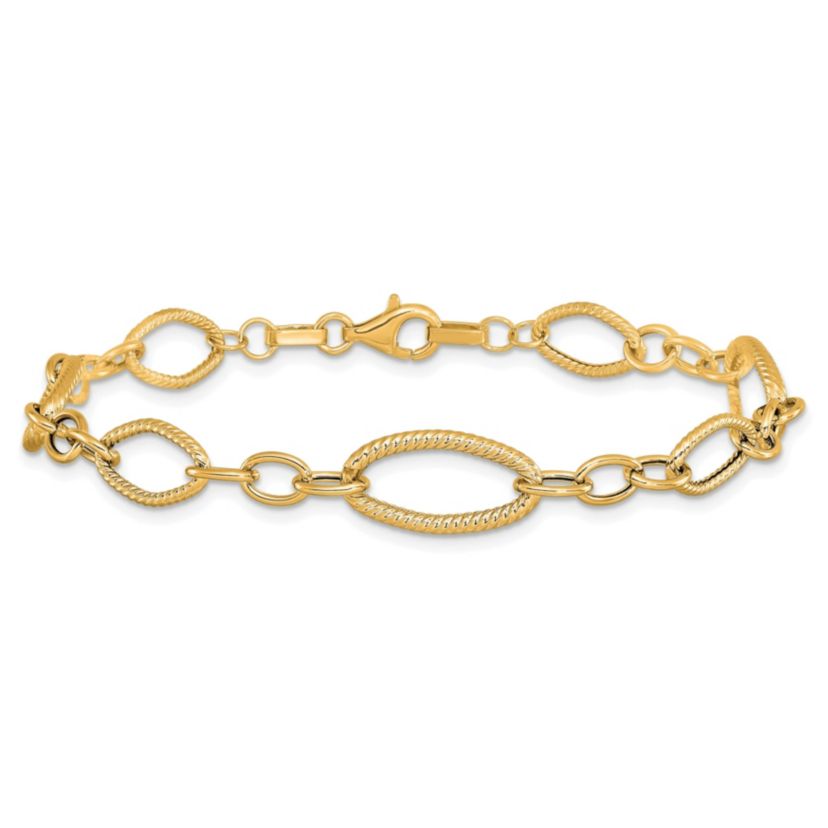 14K Yellow Gold Polished and Textured Link Bracelet