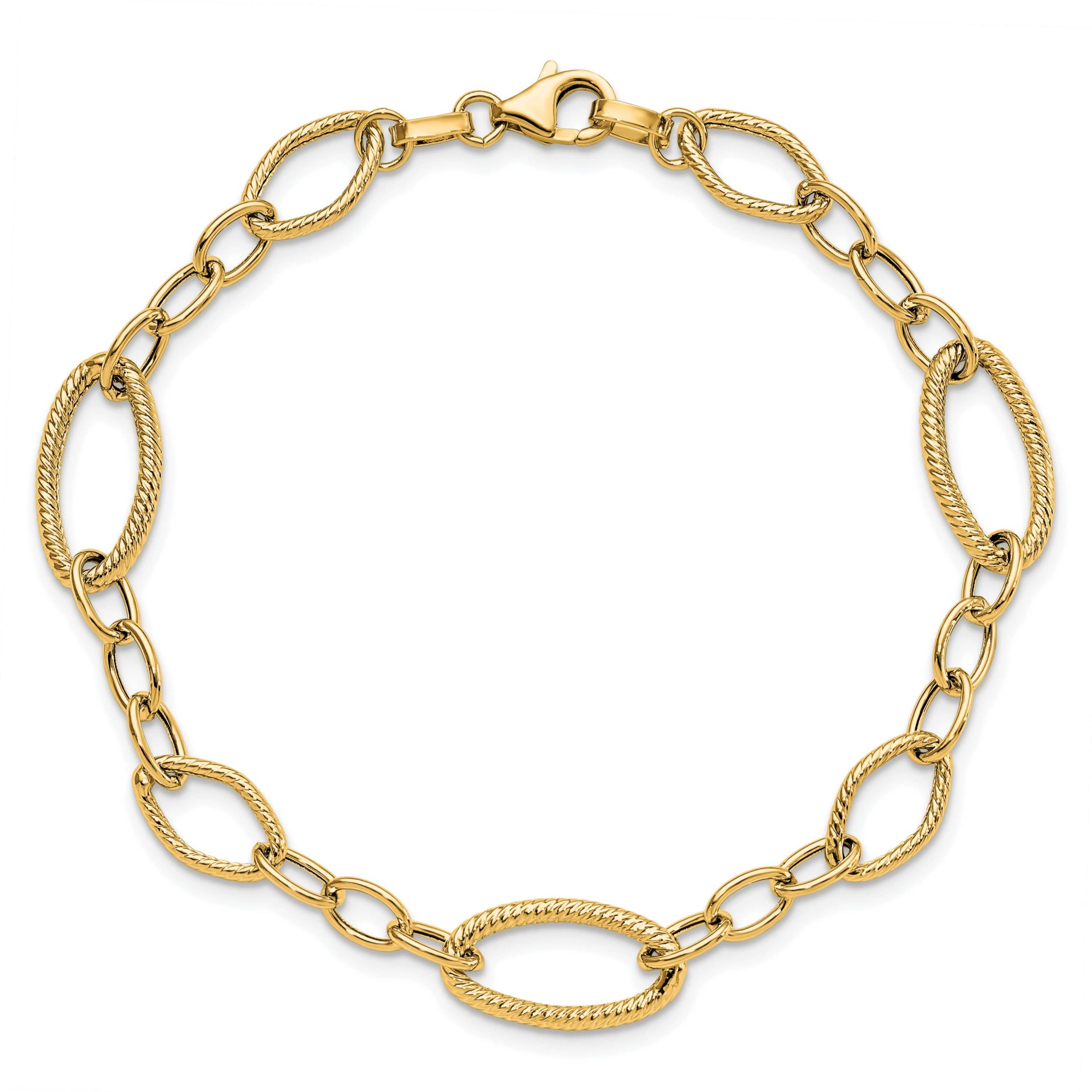 14K Yellow Gold Polished and Textured Link Bracelet