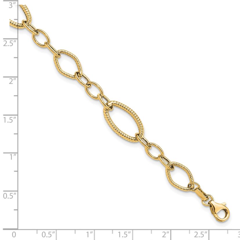 14K Yellow Gold Polished and Textured Link Bracelet