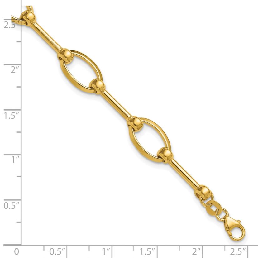 14K Yellow Gold Polished Bar and Oval Link with 0.5" Extender Bracelet
