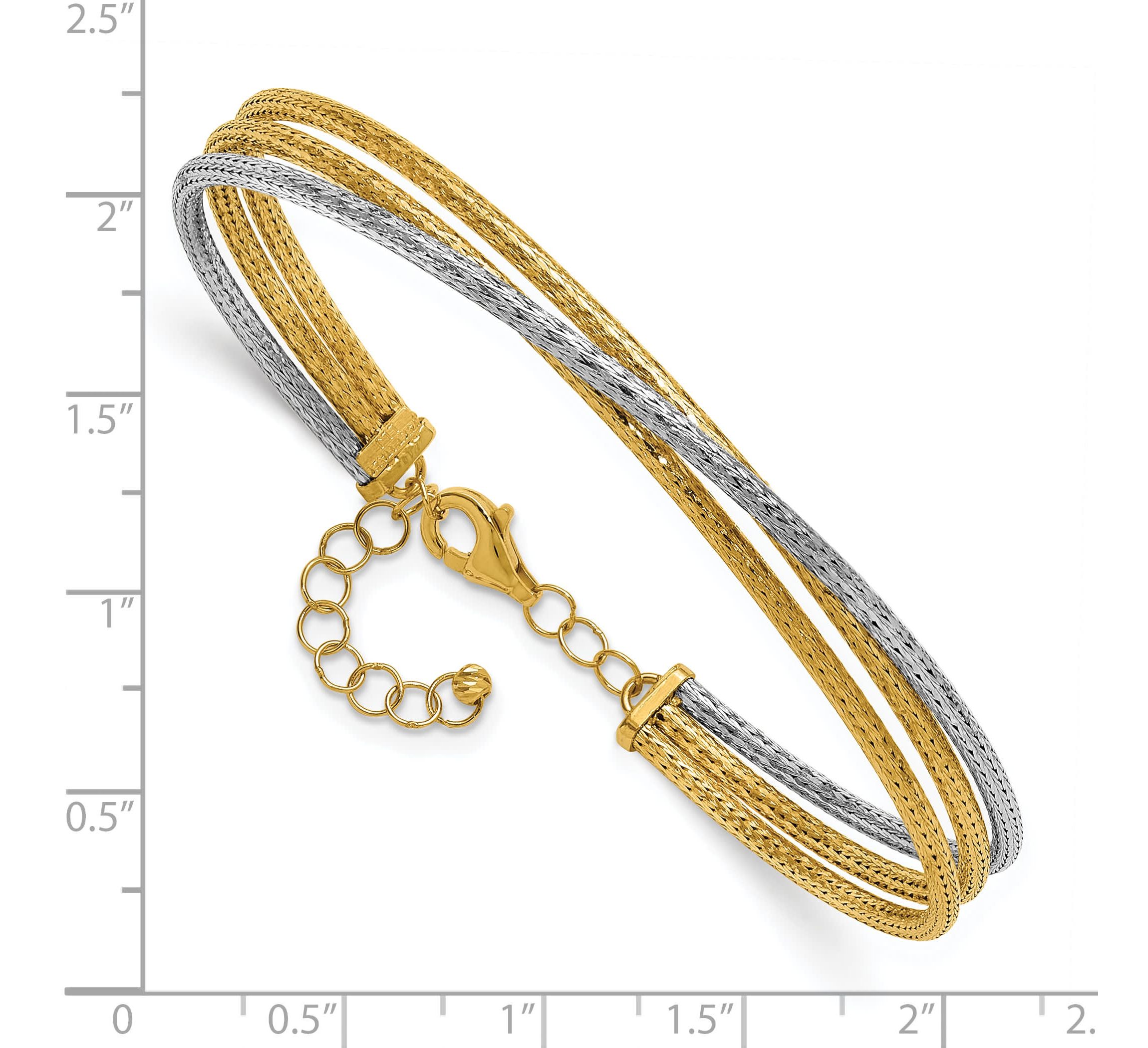 14K Two-tone Polished and Textured Fancy 3-Wire with 1" Extender Bangle