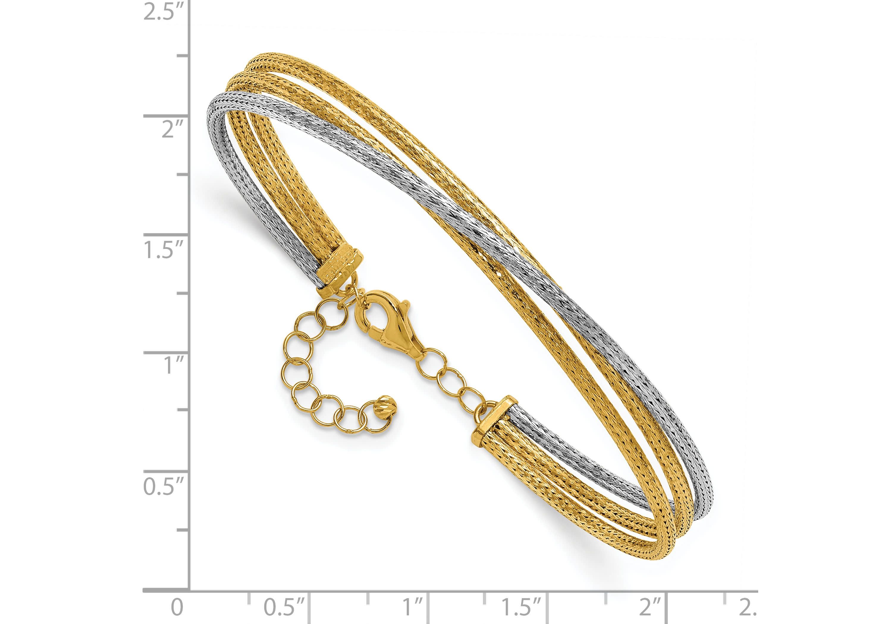14K Two-tone Polished and Textured Fancy 3-Wire with 1" Extender Bangle
