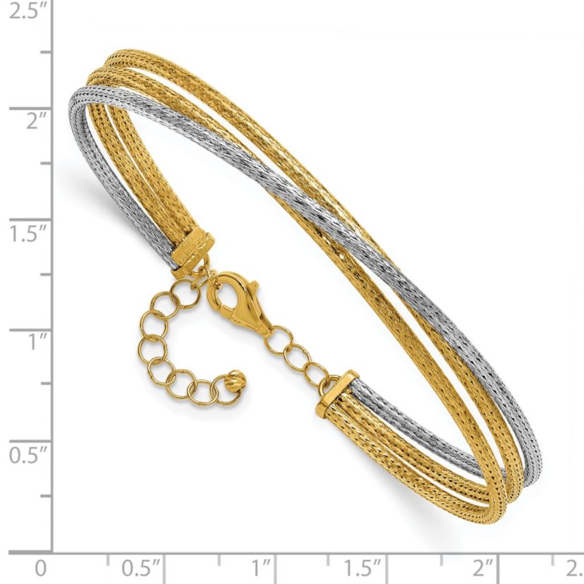 14K Two-tone Polished and Textured Fancy 3-Wire with 1" Extender Bangle