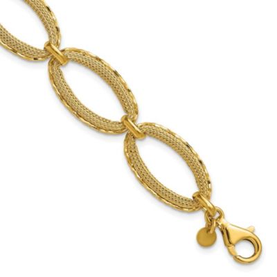 Belk & Co 14K Yellow Gold Polished and Textured Diamond-cut Ovals with 1" Extender Bracelet, 7 in