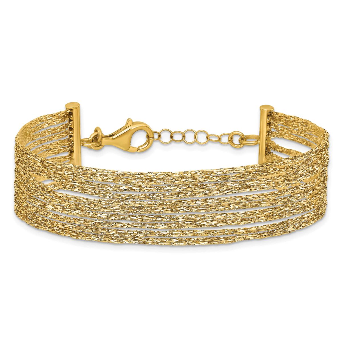 14K Yellow Gold Textured Fancy Mesh Multi-strand with 0.75" Extender Bracelet