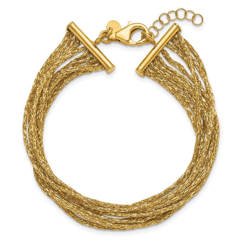 14K Yellow Gold Textured Fancy Mesh Multi-strand with 0.75" Extender Bracelet