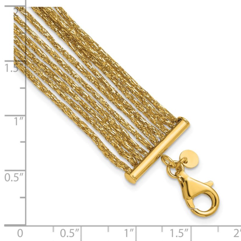 14K Yellow Gold Textured Fancy Mesh Multi-strand with 0.75" Extender Bracelet