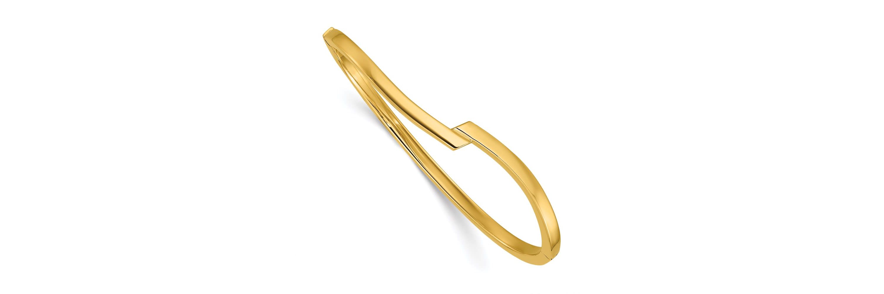 14K Yellow Gold Polished Fancy Bypass Hinged Bangle