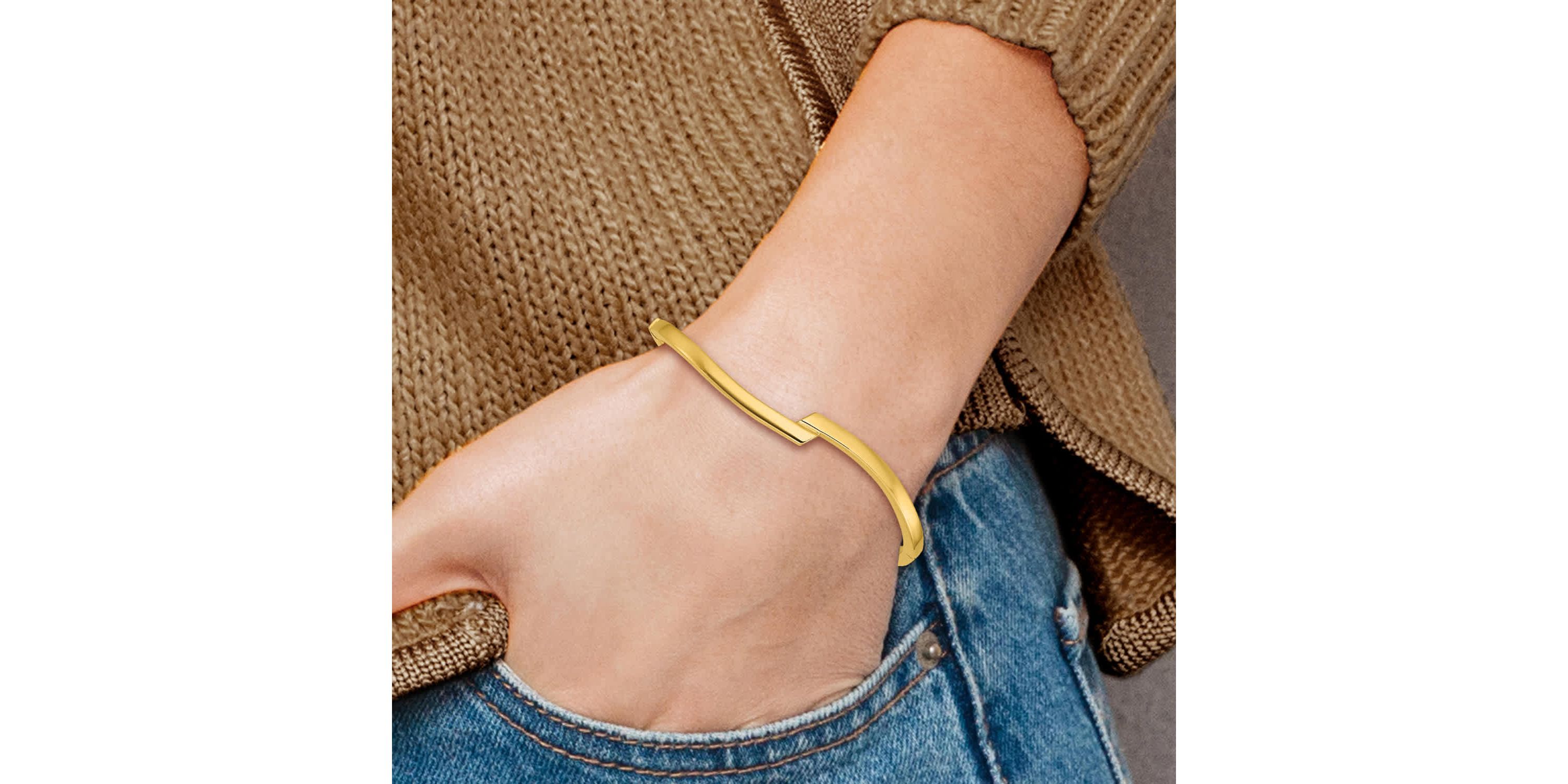 14K Yellow Gold Polished Fancy Bypass Hinged Bangle